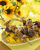 Lamb and Red Onion Kabobs on Couscous, Sunflowers