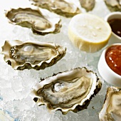 Oysters on the Half Shell with Lemon and Cocktail Sauce