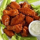 Hot Buffalo Wings with Blue Cheese Dressing and Celery