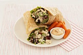 Tuna wrap with dip and baby carrots