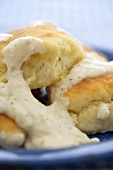 Biscuits Topped with White Gravy; Close Up
