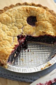 Blueberry Pie with Slices Removed; In Disposable Pie Pan