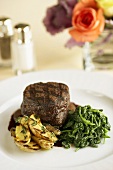Grilled Filet Mignon with Grilled Potatoes and Spinach