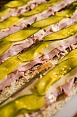 A Ham, Cheese and Gherkin Sandwich (Close-up)