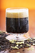 Imported Chocolate Malt Beer in a Glass Mug, Grains