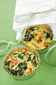 Two Mini Spinach Quiches In Muffin Cups, Paper Bag with Ribbon