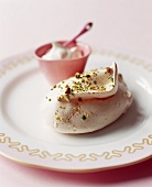 Meringue with Pistachios; Bowl of Cream