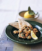 Garlic Prawns with Parsley and Pita Bread