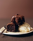 Brownies with Vanilla Ice Cream and Chocolate Sauce