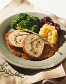 Stuffed Pork with Steamed Broccoli and Applesauce