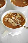 Bowls of Red Clam Chowder with Oyster Crackers