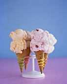 Four Assorted Ice Cream Cones in Racks