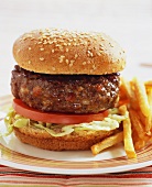 Hamburger with Lettuce and Tomato; Fries