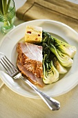 Dinner Plate with Ham, Bok Choy and Cornbread