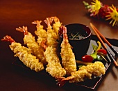 Asian Fried Shrimp with Dipping Sauce and Chopsticks