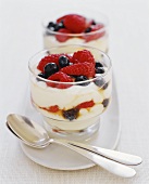 Yogurt and Berries in Glass Dishes