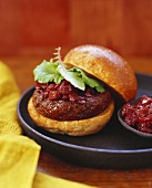 Hamburger with Onions and Arugula