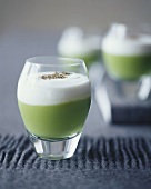 Pea Soup with Cream in a Glass Dish