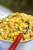 Bowl of Corn with Chives; Spoon