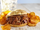 Pulled Barbecue Pork Sandwich with Waffle Chips