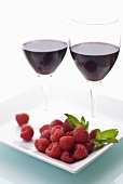 Two Glasses of Wine with Raspberries