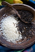 Basmati and Wild Rice in a Wooden Bowl with a Scoop