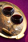 Two Glasses of Red Wine on a Tray