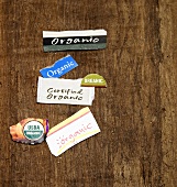 Various Organic Labels on Wood