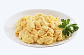Plate of Scrambled Eggs with Parsley Garnish