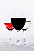 Red, White and Rose Wine in Glasses