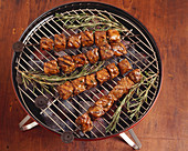 Beef Shish Kabob with Rosemary on Charcoal Grill