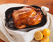 Whole Roast Chicken in Roasting Pan