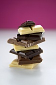 White, Dark and Milk Chocolate Pieces; Stacked