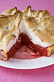 Raspberry Meringue Pie with Slice Removed