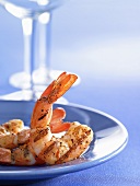 Grilled Shrimp on a Blue Plate