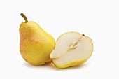 Whole and Half a Pear on White