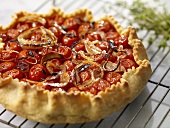 Round Roasted Tomato and Onion Tart on Cooling Rack