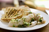 Grilled Calamari with Fresh Herbs and Garlic Toast