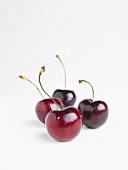 Four Red Cherries on White Background