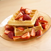 Two Belgian Waffles with Strawberries 