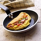 Omelet with Ham and Vegetables; In Skillet