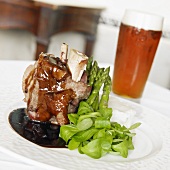 Beef Shank with Gravy, Asparagus, Baby Greens and Beer