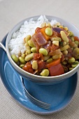 Red Pepper and Bean Chili with Rice in a Bowl