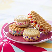 Assorted Ice Cream Sandwiches on a Pink Dish