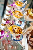 Vanilla Ice Cream with Passion Fruit Sauce in Martini Glasses