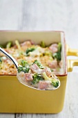 Spoonful of Ham and Broccoli Casserole; Baking Dish