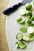 Organic Brussels Sprouts on Cutting Board