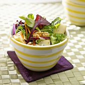 Apple Walnut Salad in Yellow Striped Bowl