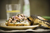 Trout Salad on a Poppyseed Bagel