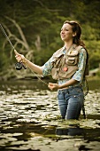 Woman Fly Fishing in River